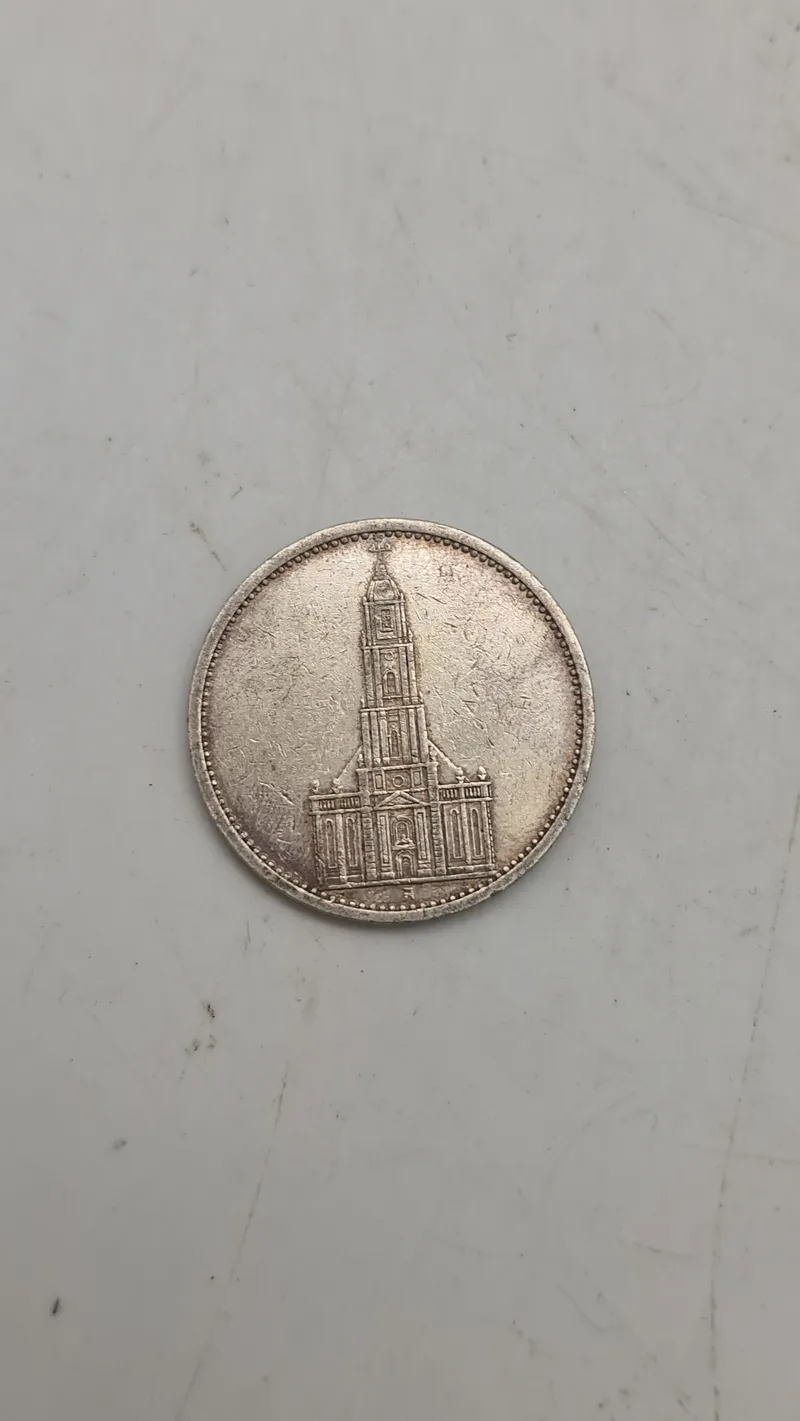1935 German Weimar Republic 5 Reichsmark Silver Coin featuring Potsdam Garrison Church
