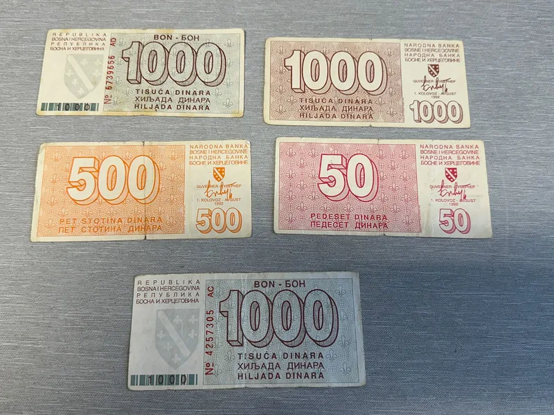 Samling originale Bosnien 1992 krigssedler