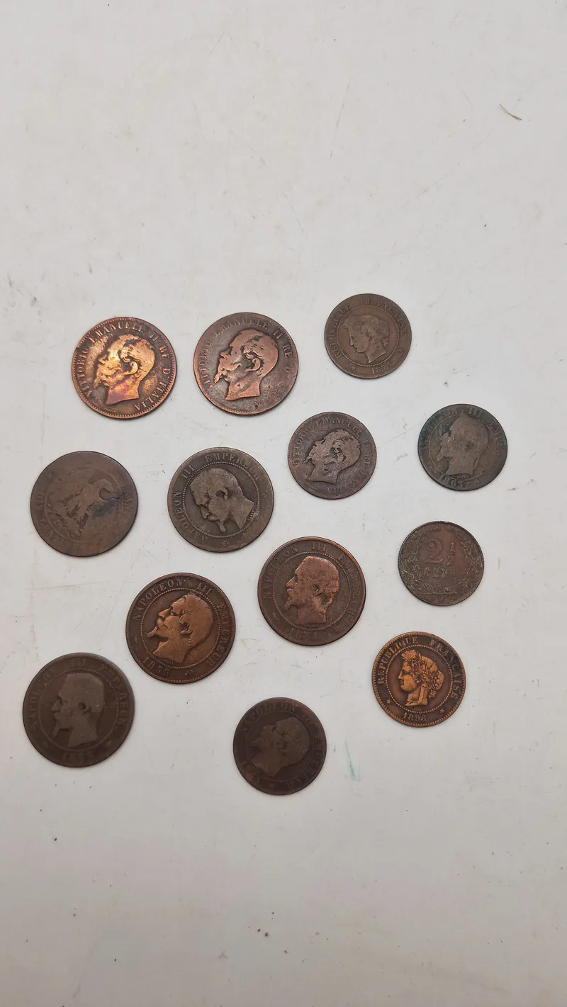 Collection of 19th Century European Bronze Coins, Napoleon III & Vittorio Emanuele