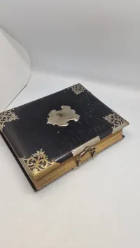 Victorian Leather Photo Album with Silver-Plated Filigree Corners and Shield