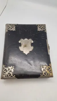 Victorian Leather Photo Album with Silver-Plated Filigree Corners and Shield