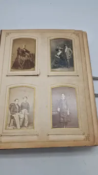 Victorian Leather Photo Album with Silver-Plated Filigree Corners and Shield