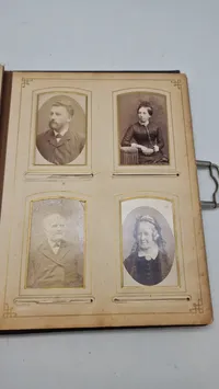 Victorian Leather Photo Album with Silver-Plated Filigree Corners and Shield