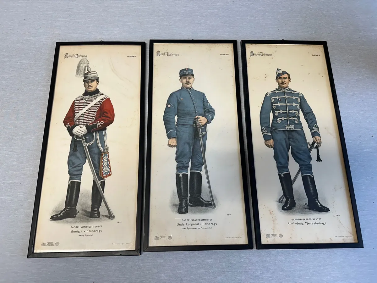 C. L. Seifert Danske uniformer i ramme, 23,5 x 52 cm