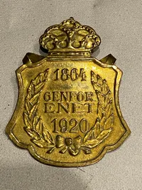 Originalt skilt med teksten 1864-1920 Genforenet