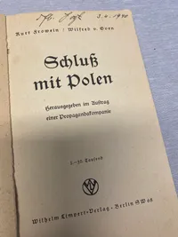 Sjælden original tysk bog fra 1939 “Sluss mit Polen” (slut med Polen)
