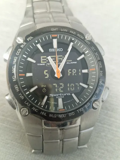 Seiko Sportura Sort/Stål Ø41 m helt nyt batteri nypris 3.750 kr