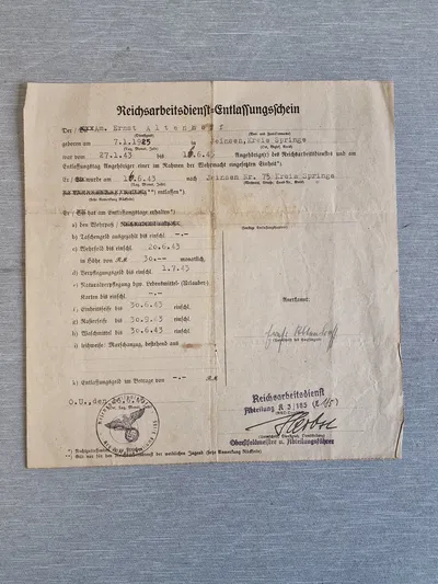 Originalt dokument - Reicharbeitsdienst