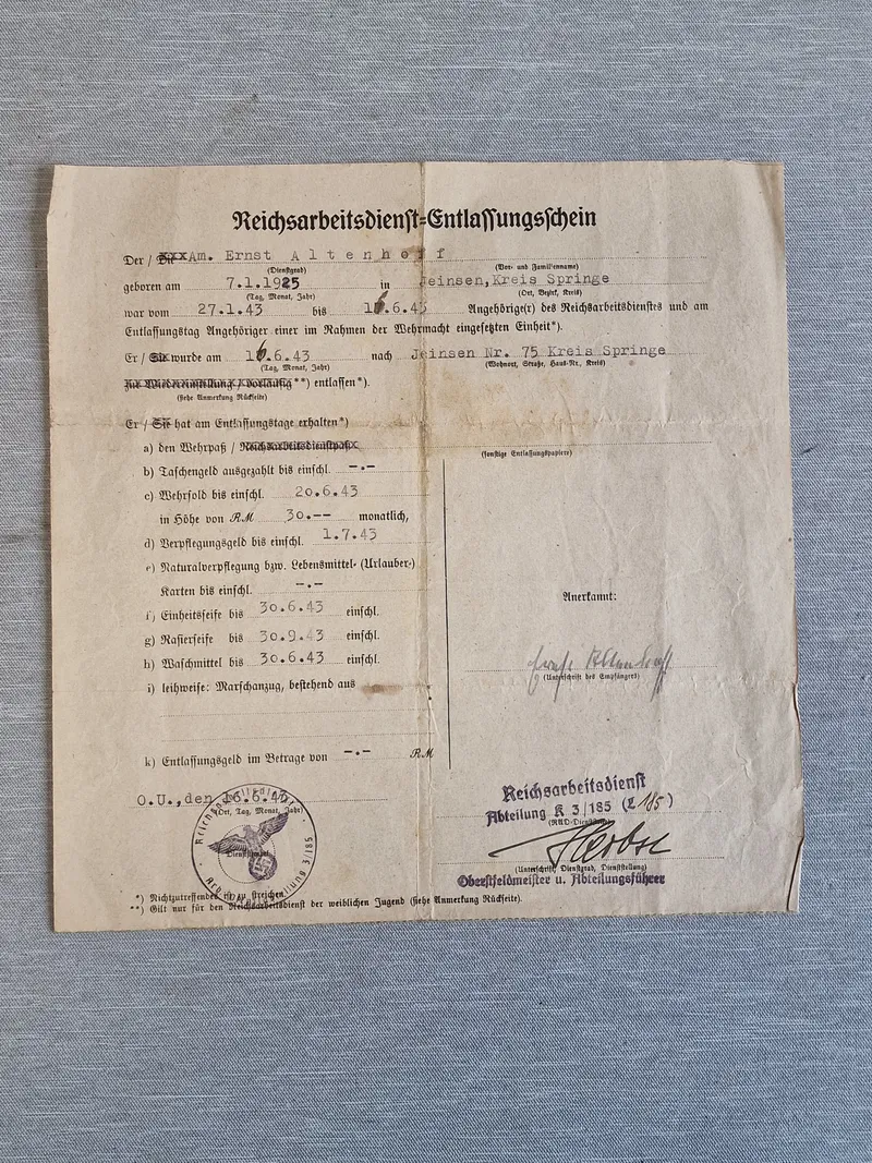 Originalt dokument - Reicharbeitsdienst