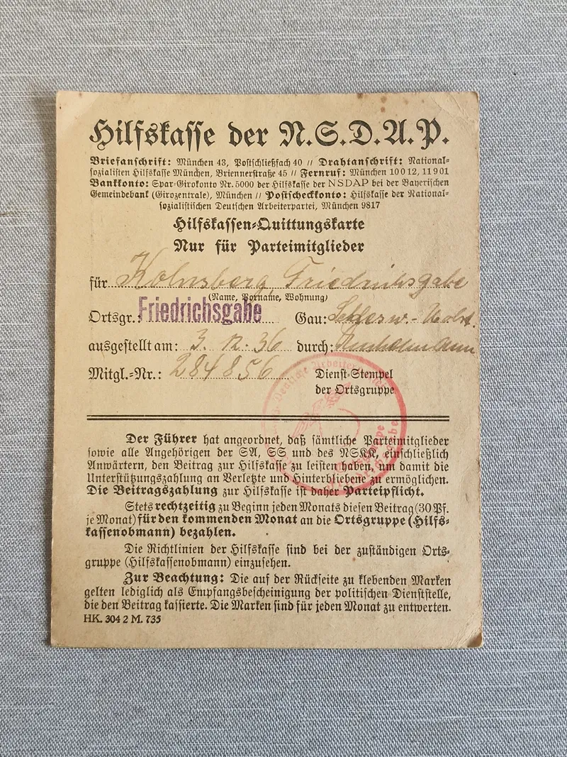 Originalt NSDAP Dokumenet
