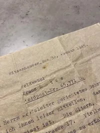 Originalt tysk brev fra 1945 hvor mand får afvide at hans kamerat er meldt savnet