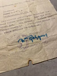 Originalt tysk brev fra 1945 hvor mand får afvide at hans kamerat er meldt savnet
