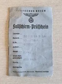 Originalt tysk faldskærms bevis - ww2 - Fundet i Dk