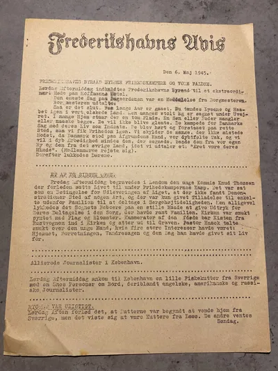 Sjældent originalt illegalt blad - Fredrikshavns avis 1945