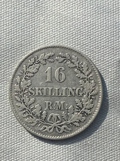 Original 16 skilling sølvmønt år 1856