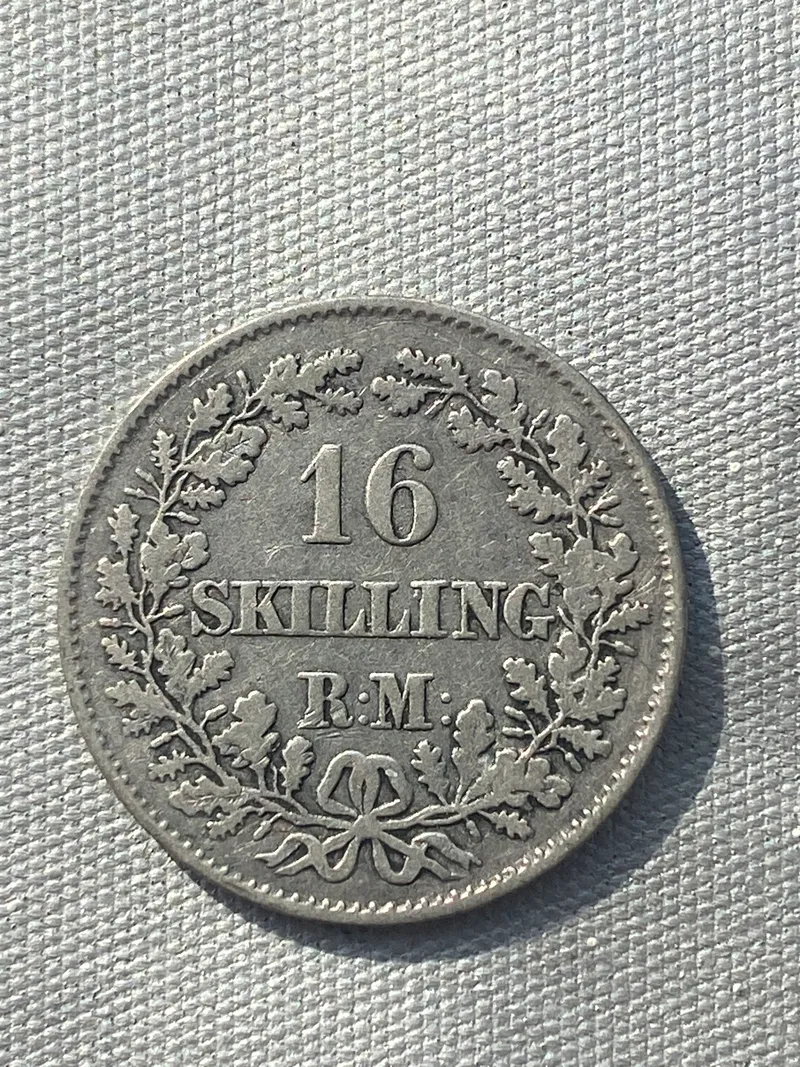 Original 16 skilling sølvmønt år 1856
