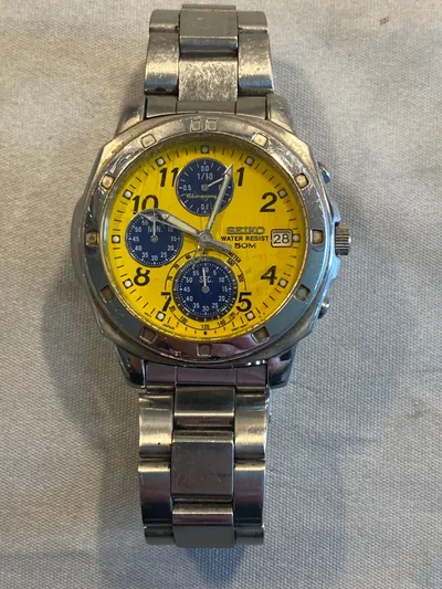 Originalt Seiko ur med lækker gul skive