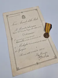 Sjælden original 1936 Italian Spanish Campaign Medal med tildelingsbevis