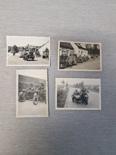 Samling tyske billeder med soldater med motorcykel