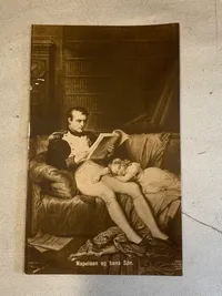 Postkort med motiv af Napoleon og søn - har desværre været klistret ind i bog