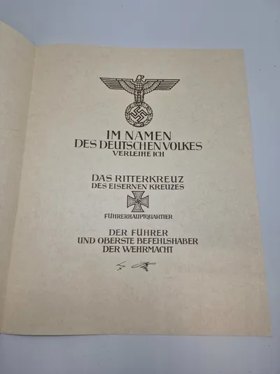 Tysk ritterkreuz urkunde - Postwar