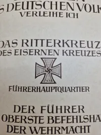 Tysk ritterkreuz urkunde - Postwar