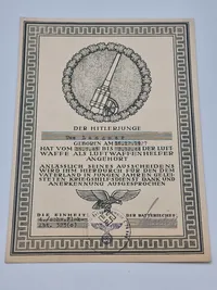 Originalt flak urkunde - ww2 Hitler Jugend