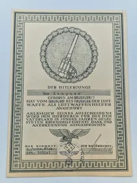 Originalt flak urkunde - ww2 Hitler Jugend