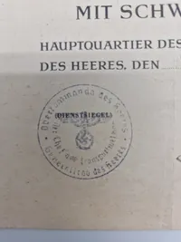 Originalt tysk urkunde for KVK - bemærk det er tildelt en “Sonderführer”