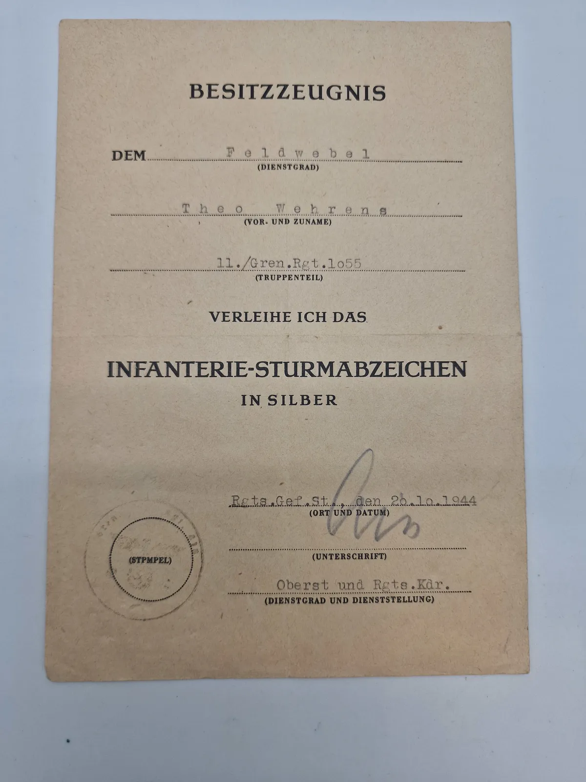 Originalt urkunde for ISA
