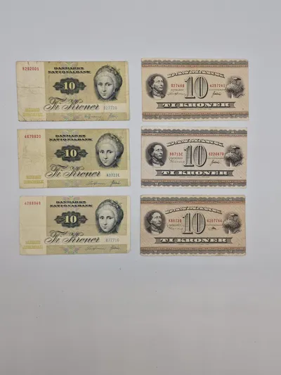 Samling danske 10 krone sedler
