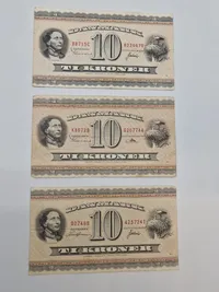 Samling danske 10 krone sedler