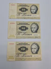 Samling danske 10 krone sedler