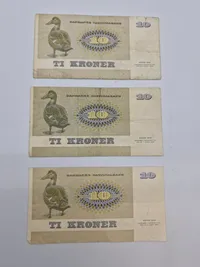 Samling danske 10 krone sedler