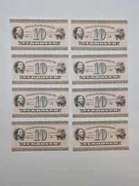 Samling Ucirkulererede danske 10 krone sedler med fortløbende numre