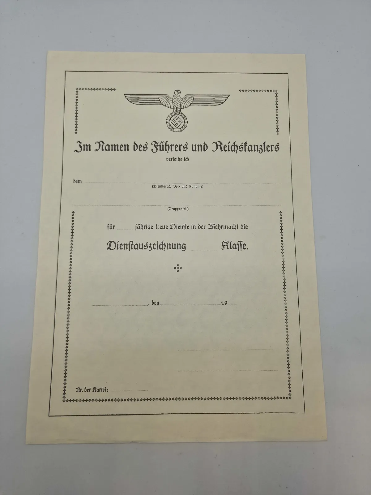 tysk urkunde - ubrugt - Postwar