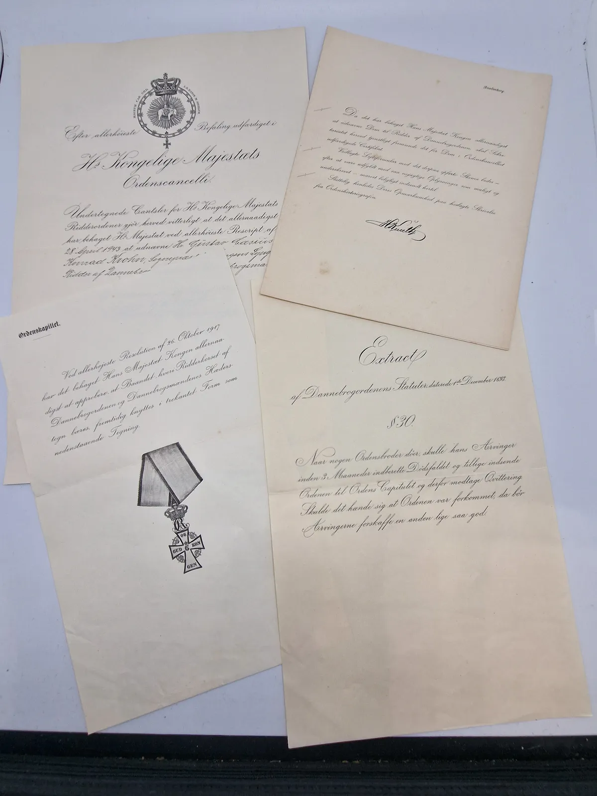 Samling originale papirer fra ordenskapitlet for ridderkorset 1943