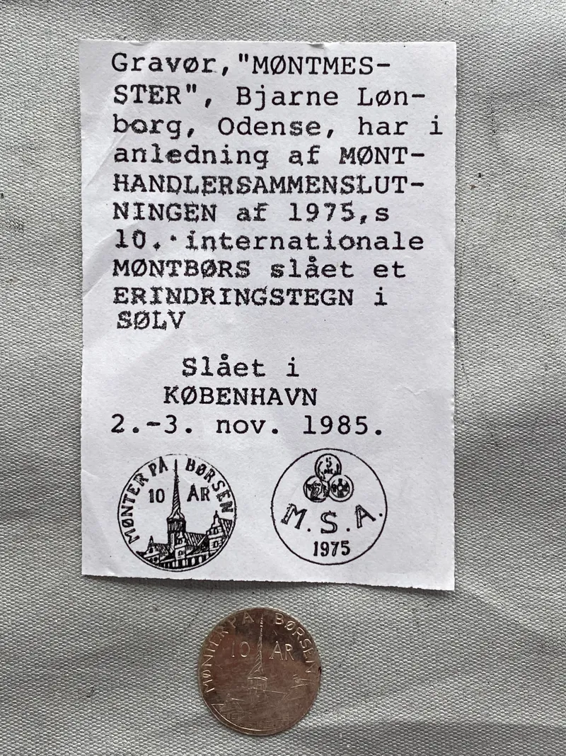 Jubilæums mønt af sterlingsølv - slået i kbh 1985