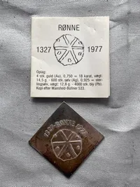 Rønne jubilæumsmønt 1327-1977 af Sterlingsølv (12,8 gram)