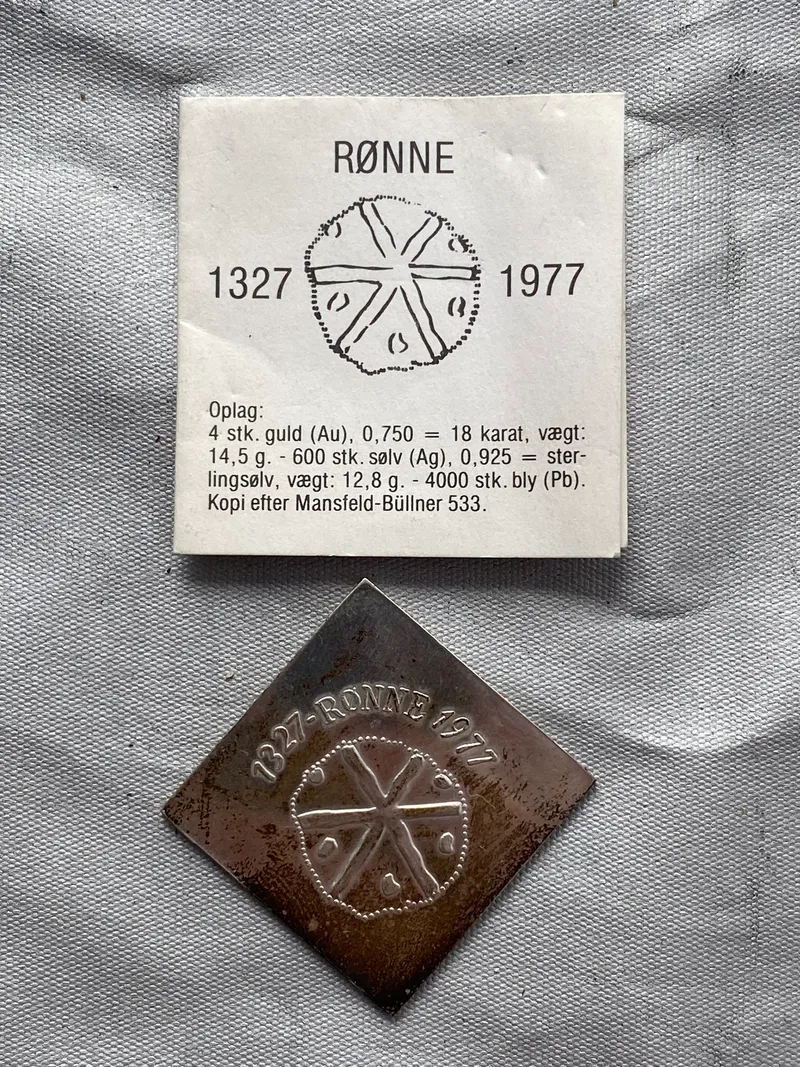 Rønne jubilæumsmønt 1327-1977 af Sterlingsølv (12,8 gram)