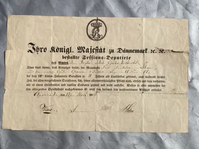 Militær indkaldelse seddel fra midt 1800 tallet - underskrevet i Aabenraa