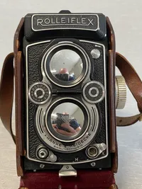 Originalt stort Rolleiflex kamera fra 1940’erne med taske