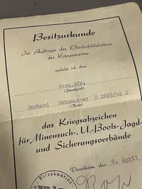 Originalt Ubåds jager, tildelt i Norge 1943