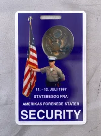 Ekstremt sjældent Security id kort fra det amerikanske statsbesøg i Danmark 1997