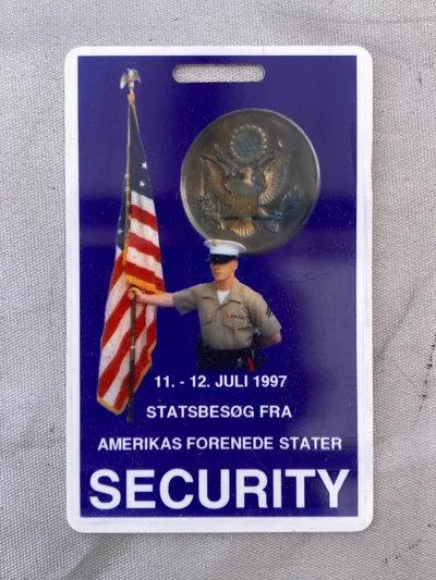 Ekstremt sjældent Security id kort fra det amerikanske statsbesøg i Danmark 1997