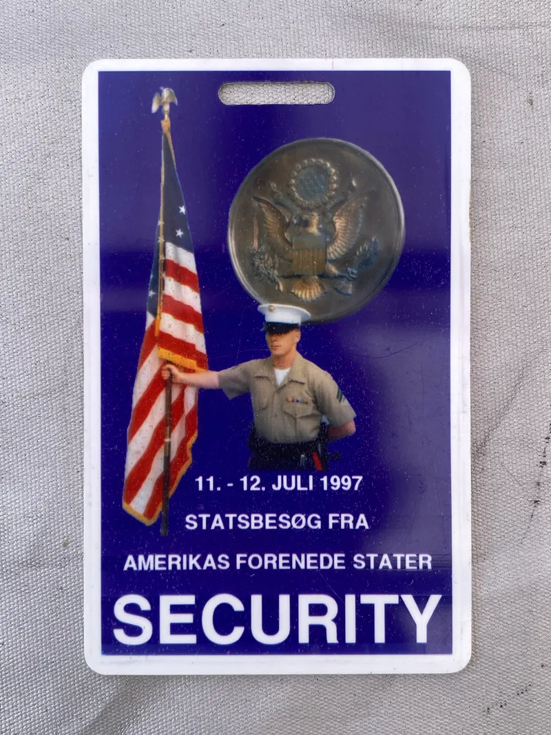 Ekstremt sjældent Security id kort fra det amerikanske statsbesøg i Danmark 1997