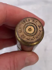 Original amerikansk 20 mm eksercerpatron - ww2 (genbrugt)