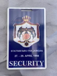 Ekstremt sjælden id Security kort fra statsbesøget fra Jordan i 1998