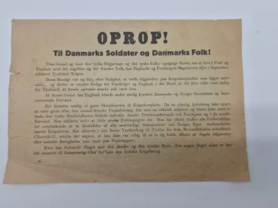 Originalt Oprop - nedkastet over Danmark 9.april 1940