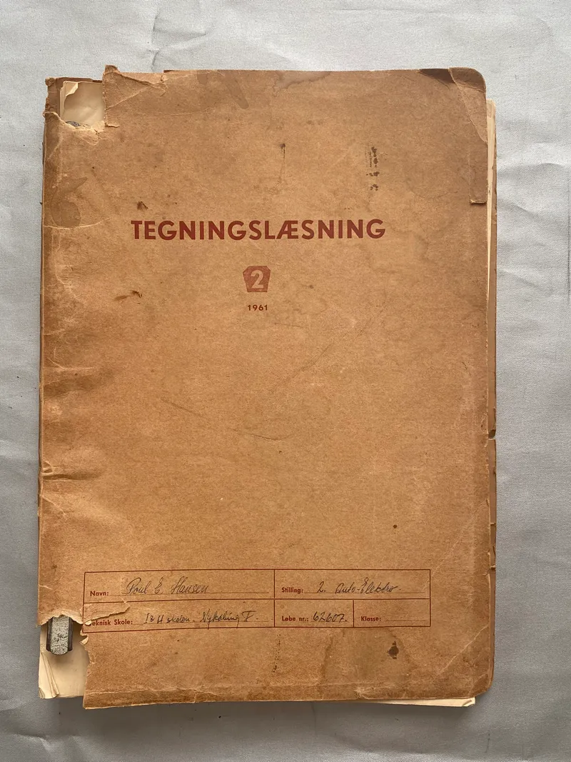 Originalt undervisningshæfte i tegningslæsning fra 1961